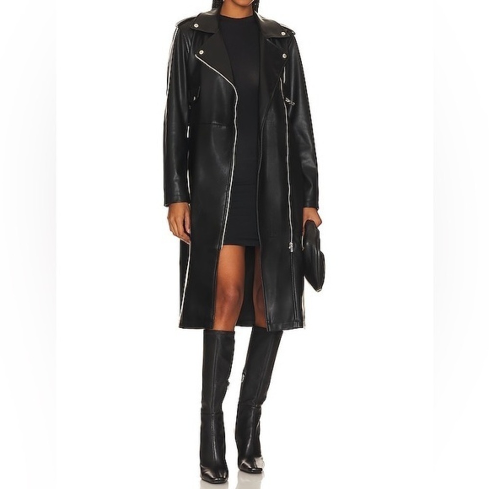 Steve Madden Kenna Faux Leather Trench Coat in Black NEW!